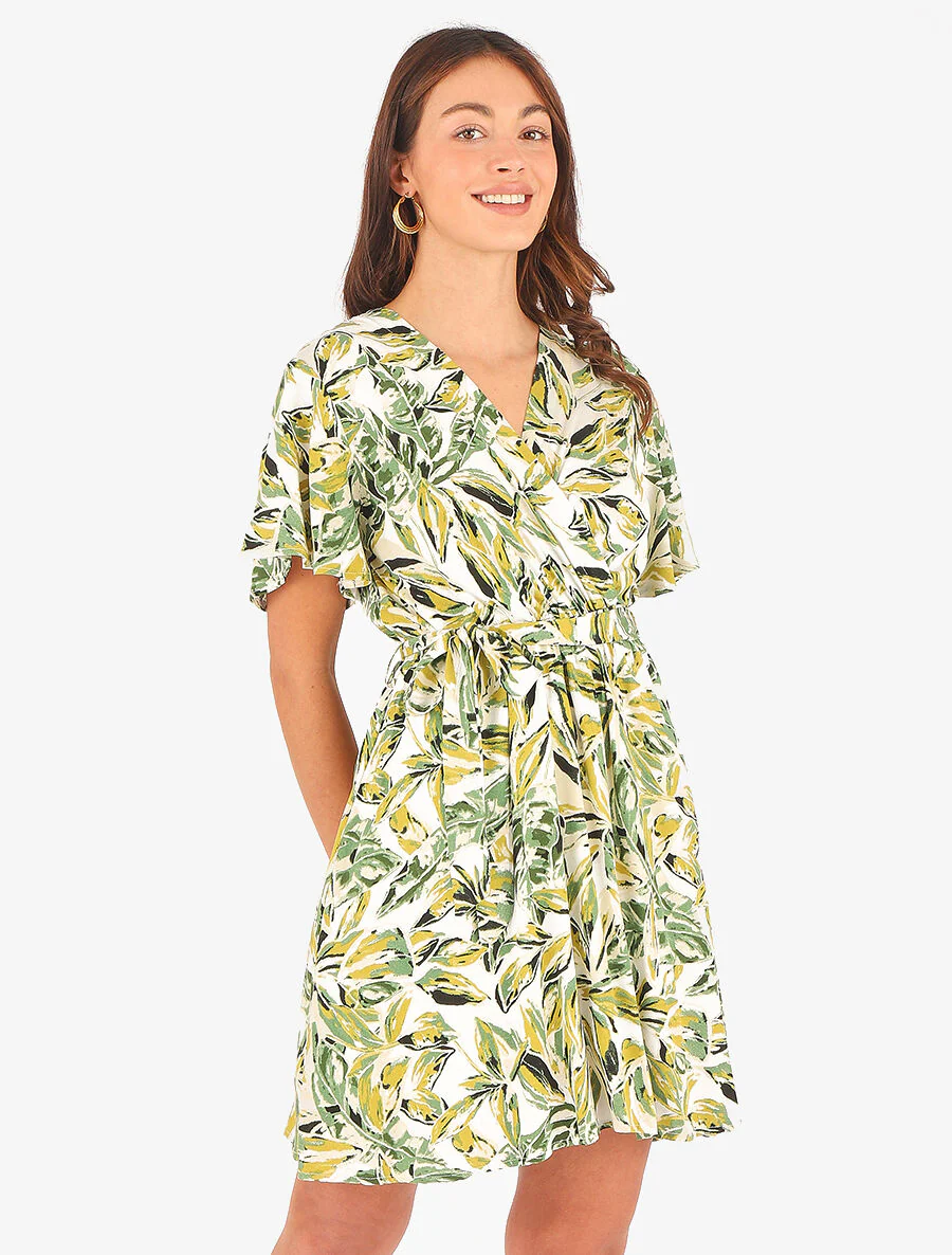 Halflange jurk met bladerenprint - groen - Image 4