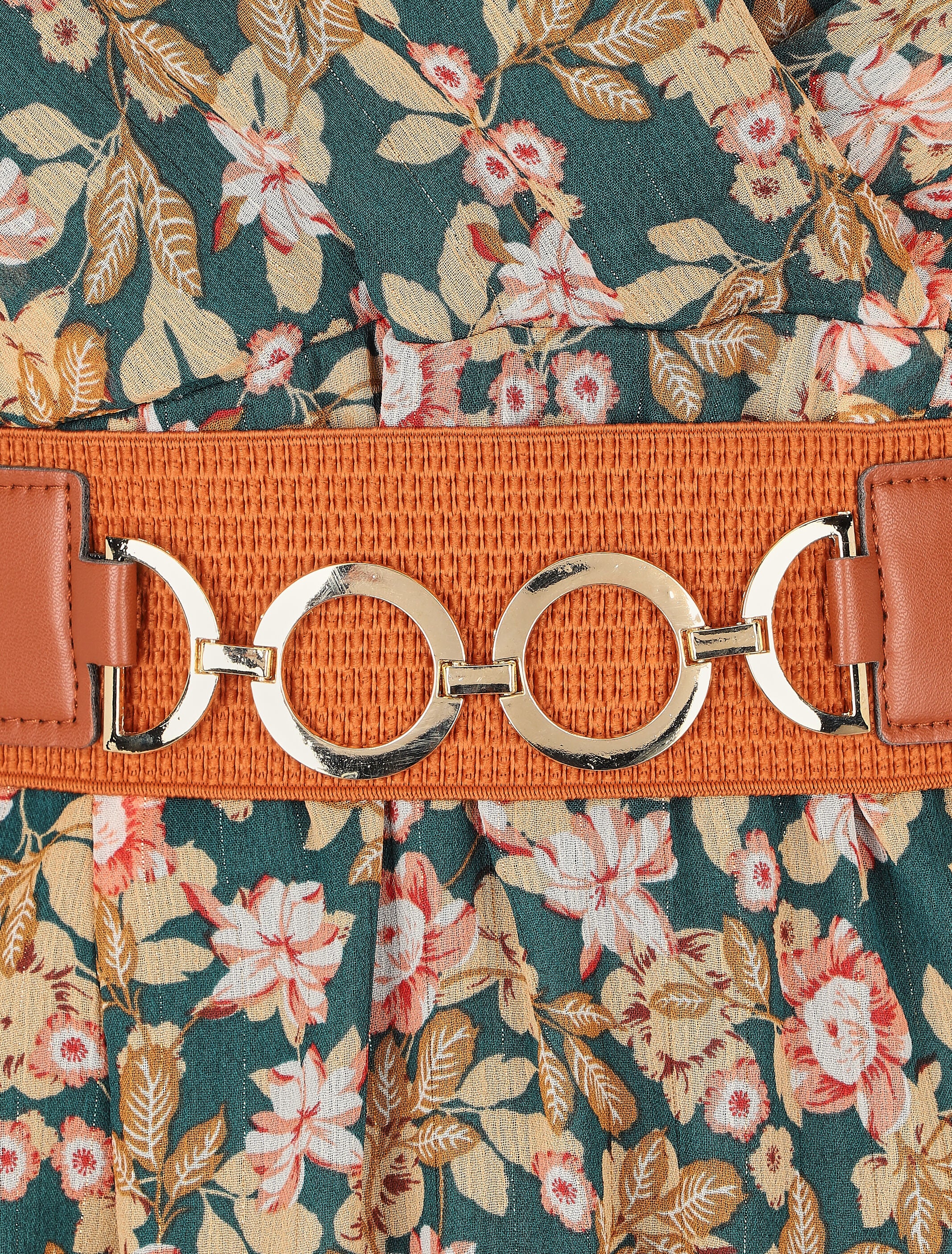 Halflange jurk met bloemenprint en iriserend detail - Groen - Image 3