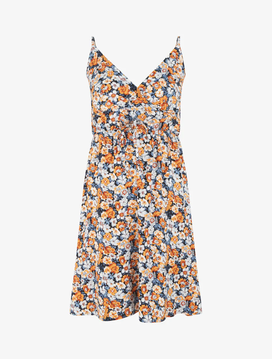 Halflange jurk met bloemenprint - Zwart