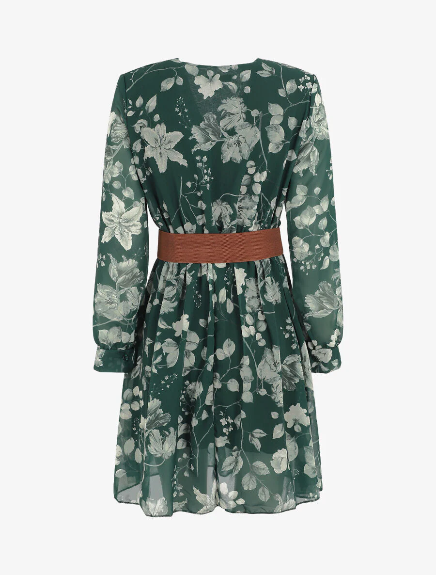 Halflange jurk met bloemenprint - Dennengroen - Image 2