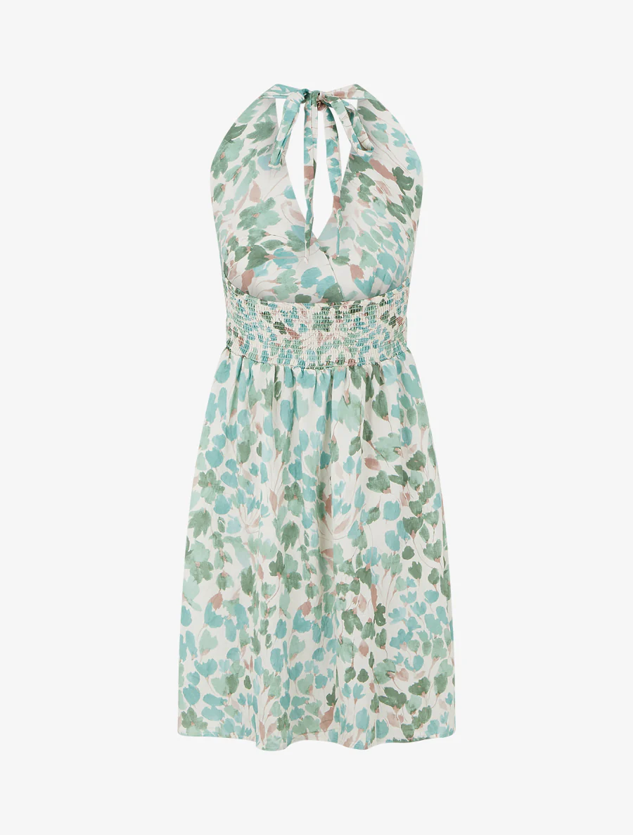Halflange jurk met blote rug en abstracte bloemenprint - Mintgroen - Image 2