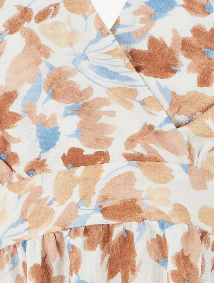 Halflange jurk met blote rug en abstracte bloemenprint - Bruin - Image 3