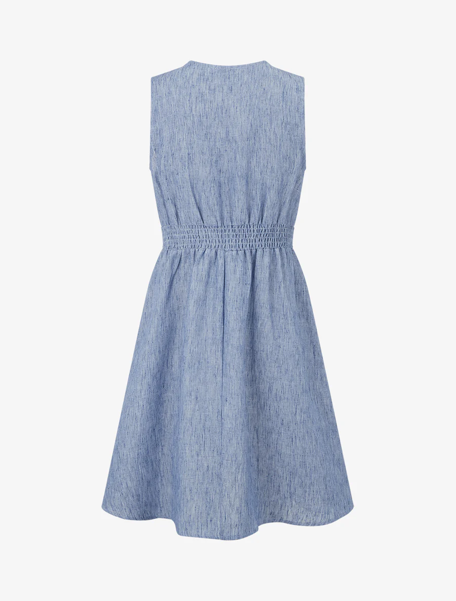 Halflange jurk met geborduurde band - Blauw - Image 2