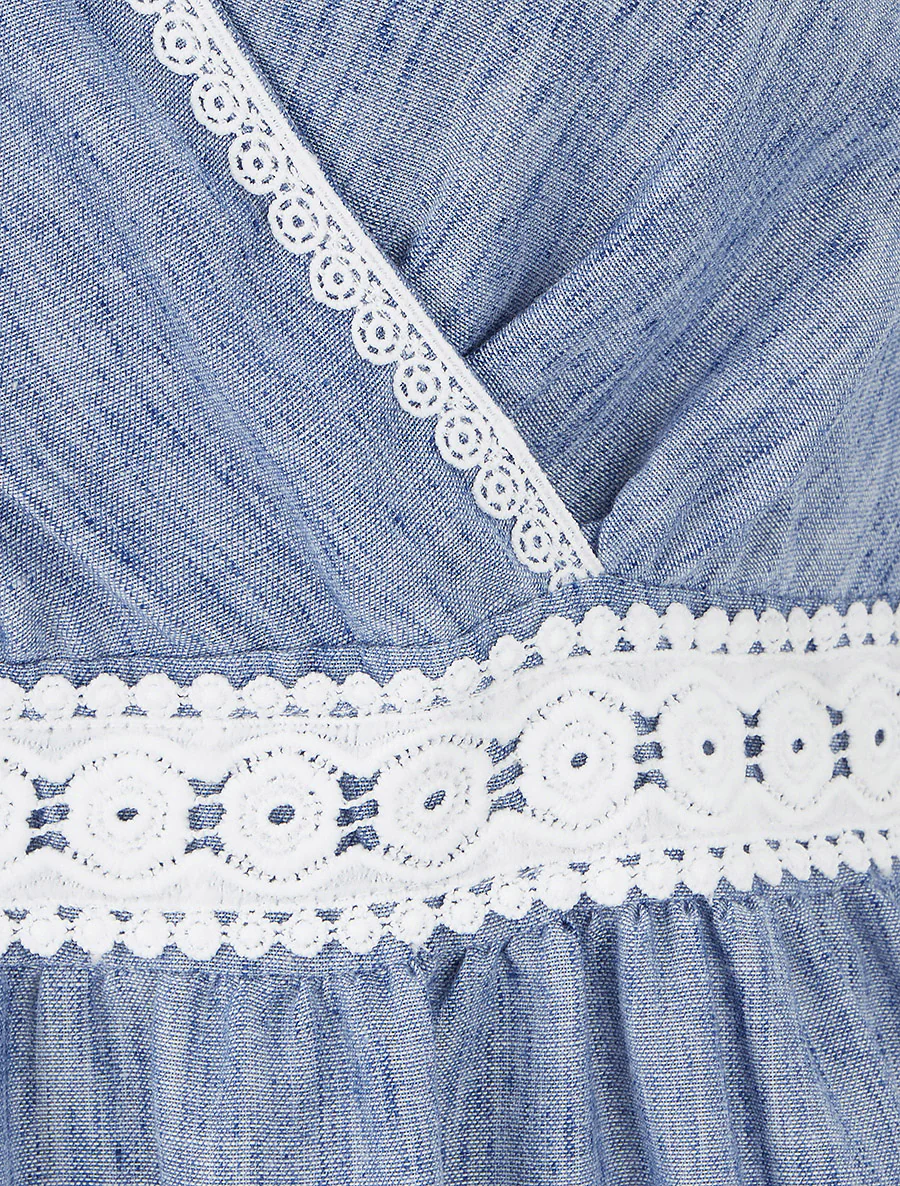 Halflange jurk met geborduurde band - Blauw - Image 3