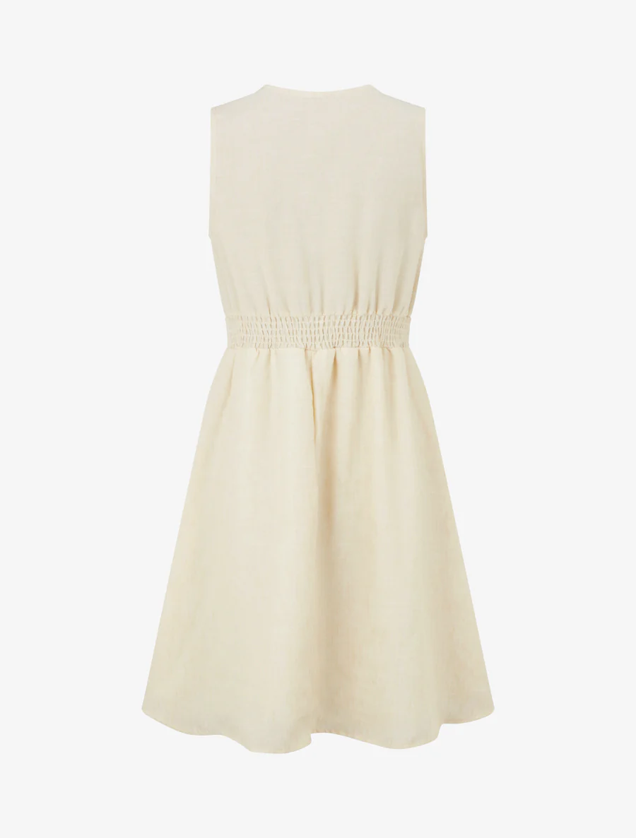 Halflange jurk met geborduurde band - Beige - Image 2