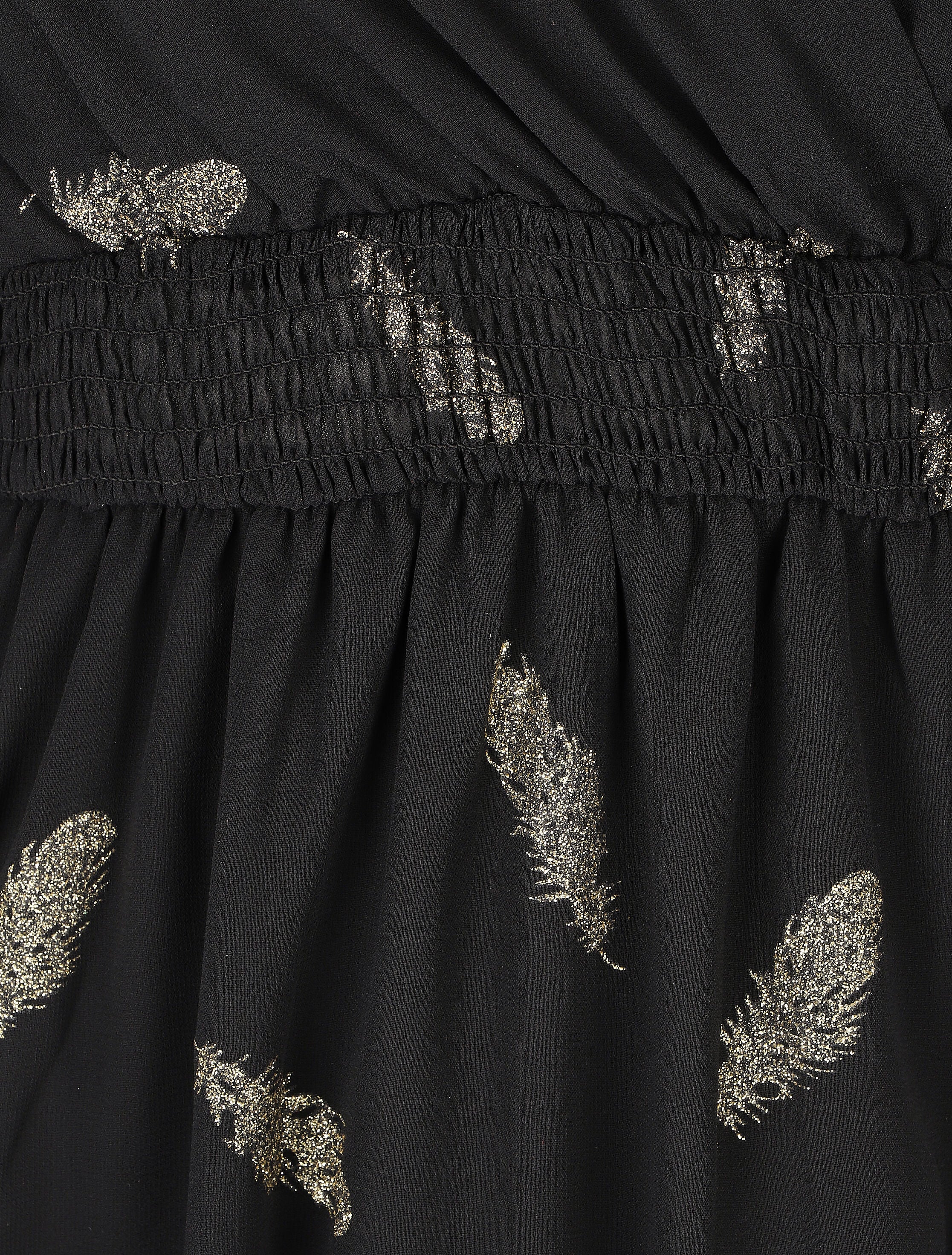 Halflange jurk met gouden verenprint - zwart - Image 3