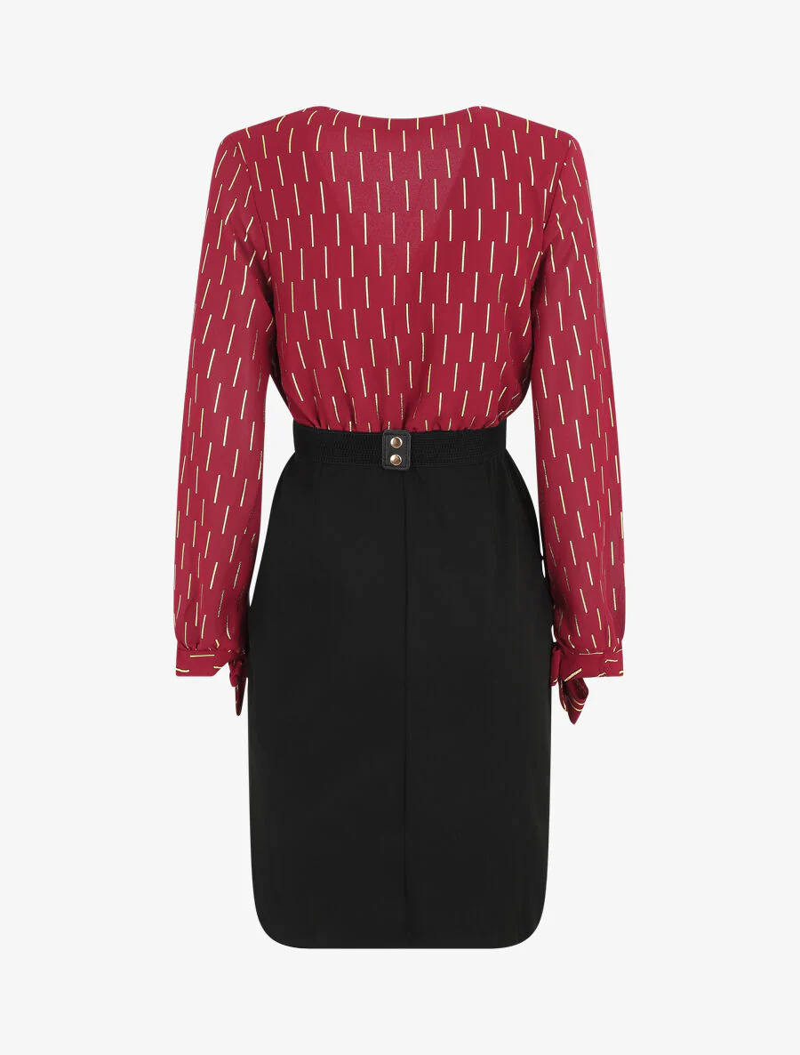 Halflange jurk met goudkleurige print - Bordeauxrood - Image 2