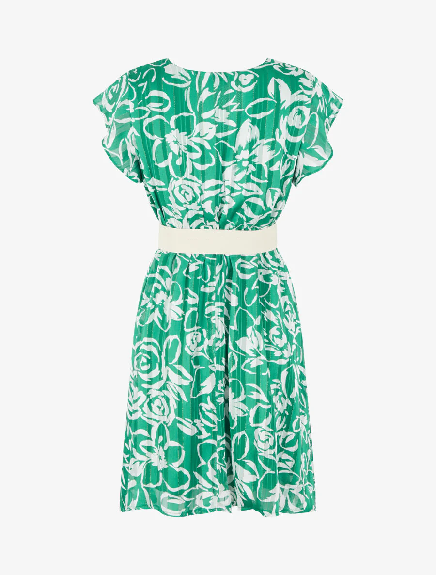 Halflange jurk met iriserende bloemenprint - Groen - Image 2