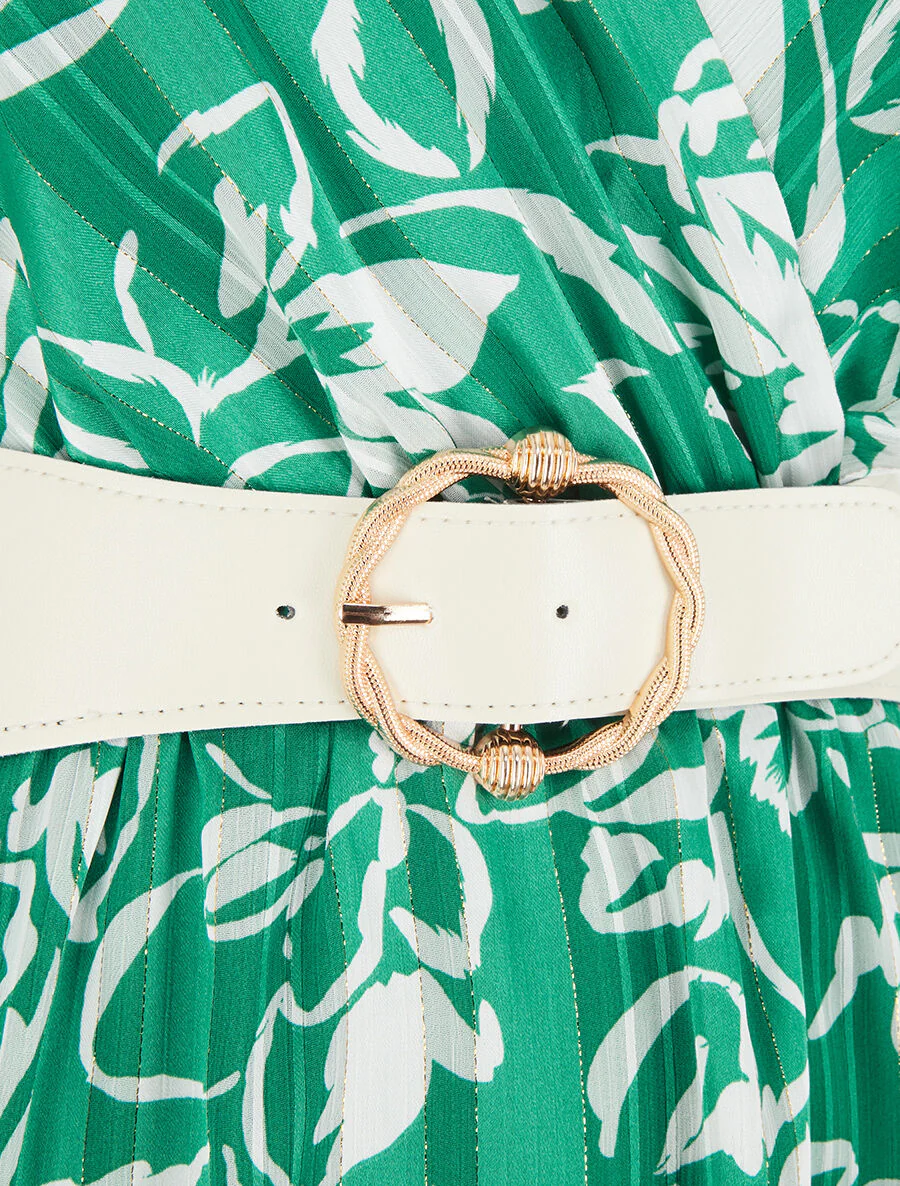 Halflange jurk met iriserende bloemenprint - Groen - Image 3
