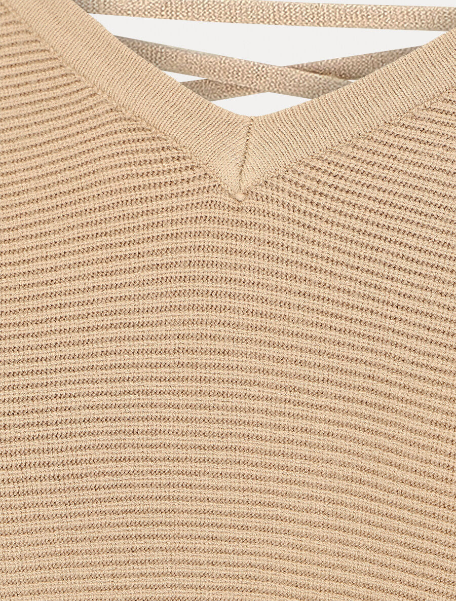 Halflange jurk met opengewerkte rug - Beige - Image 3