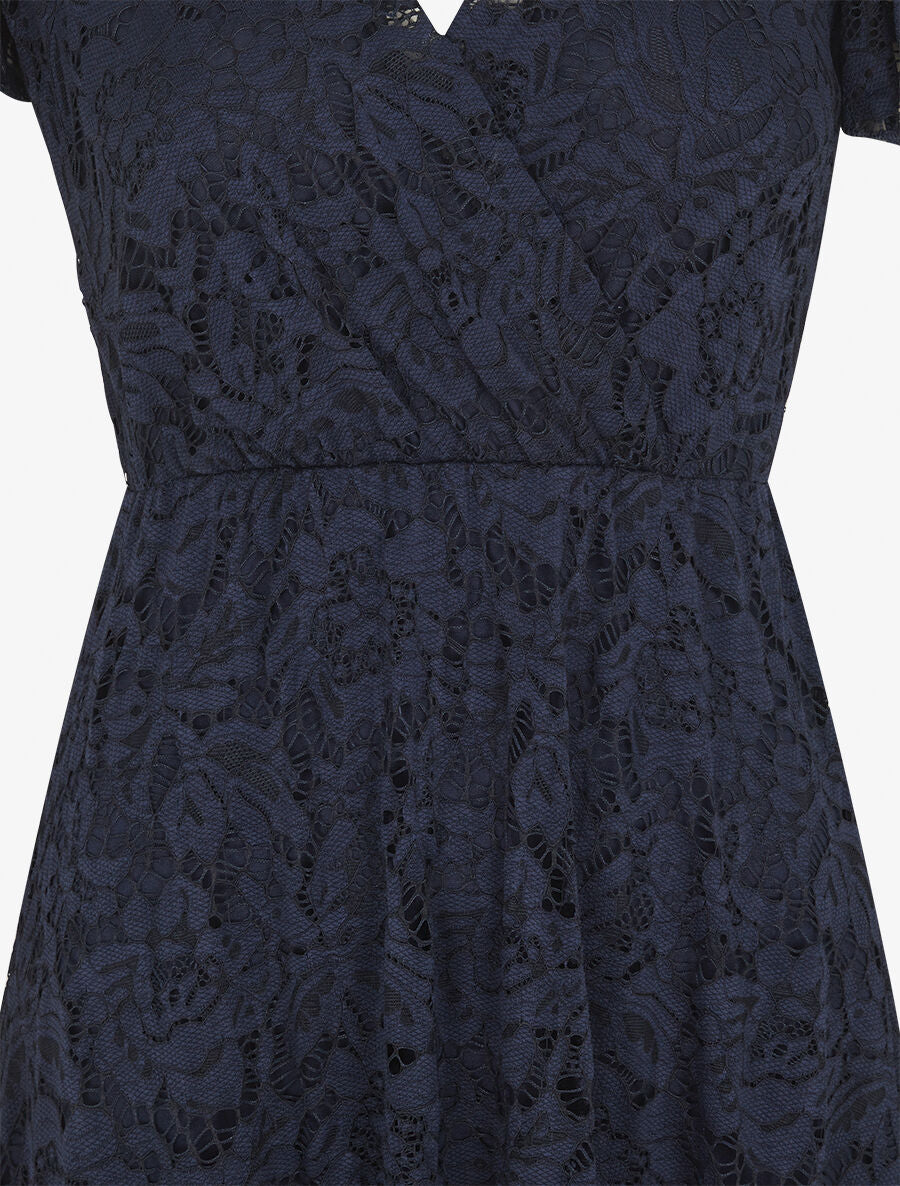 Halflange kanten jurk - Marineblauw - Image 3
