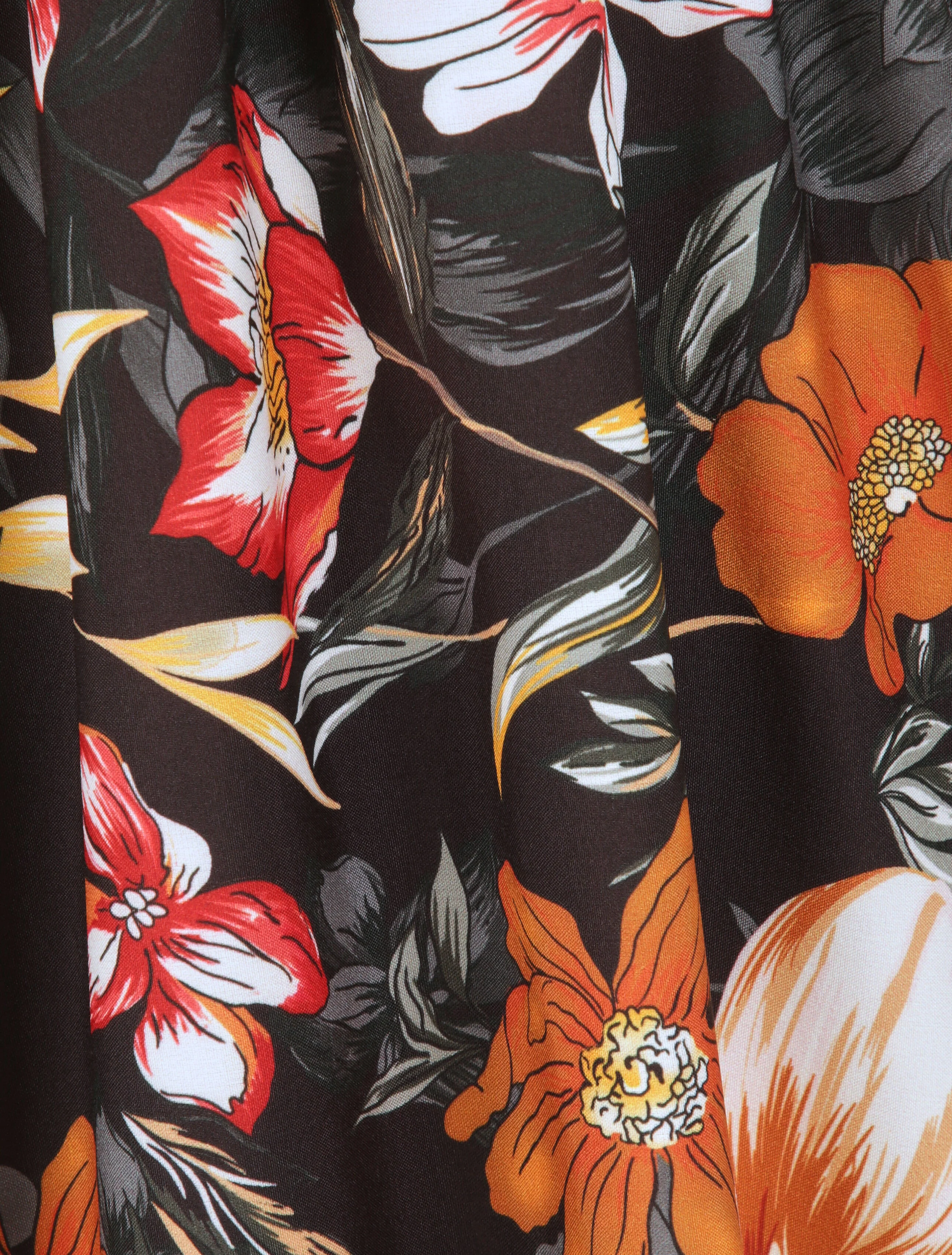 Halflange patinerende jurk met tropische bloemenprint - Zwart - Image 3