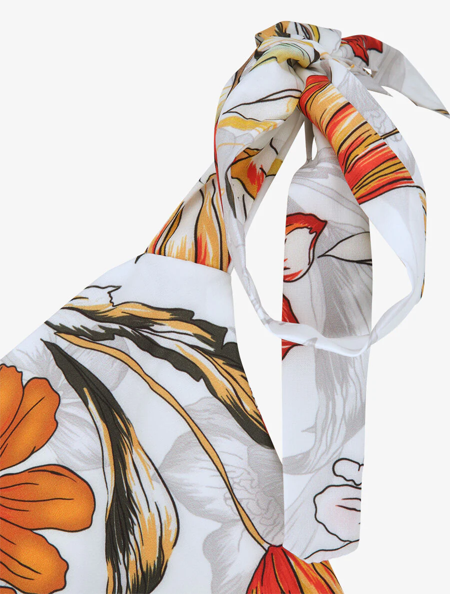 Halflange patinerende jurk met tropische bloemenprint - Wit - Image 3