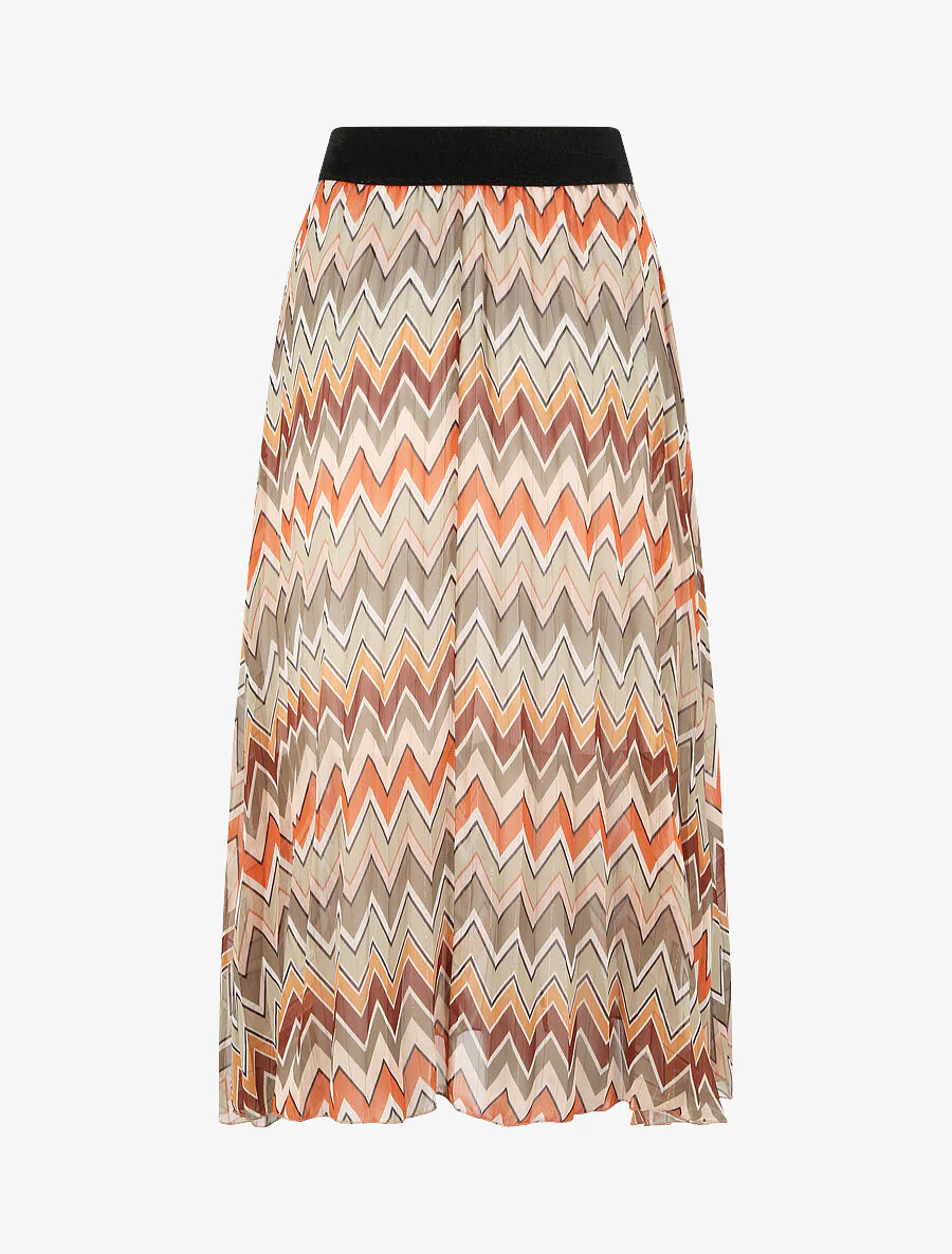 Halflange plooirok met een wijd uitlopend zigzagprint - Olijfgroen - Image 2