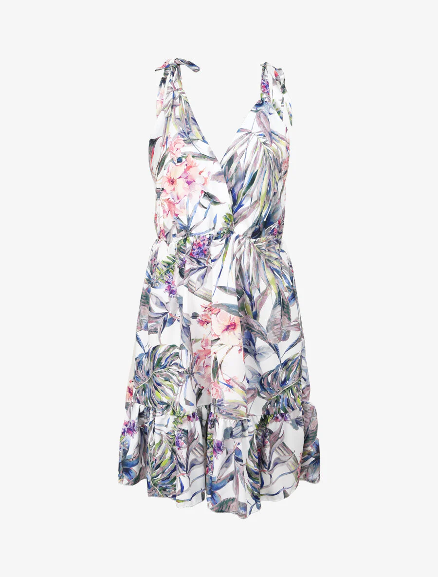 Halflange plooirok met tropisch jungleprint - Wit