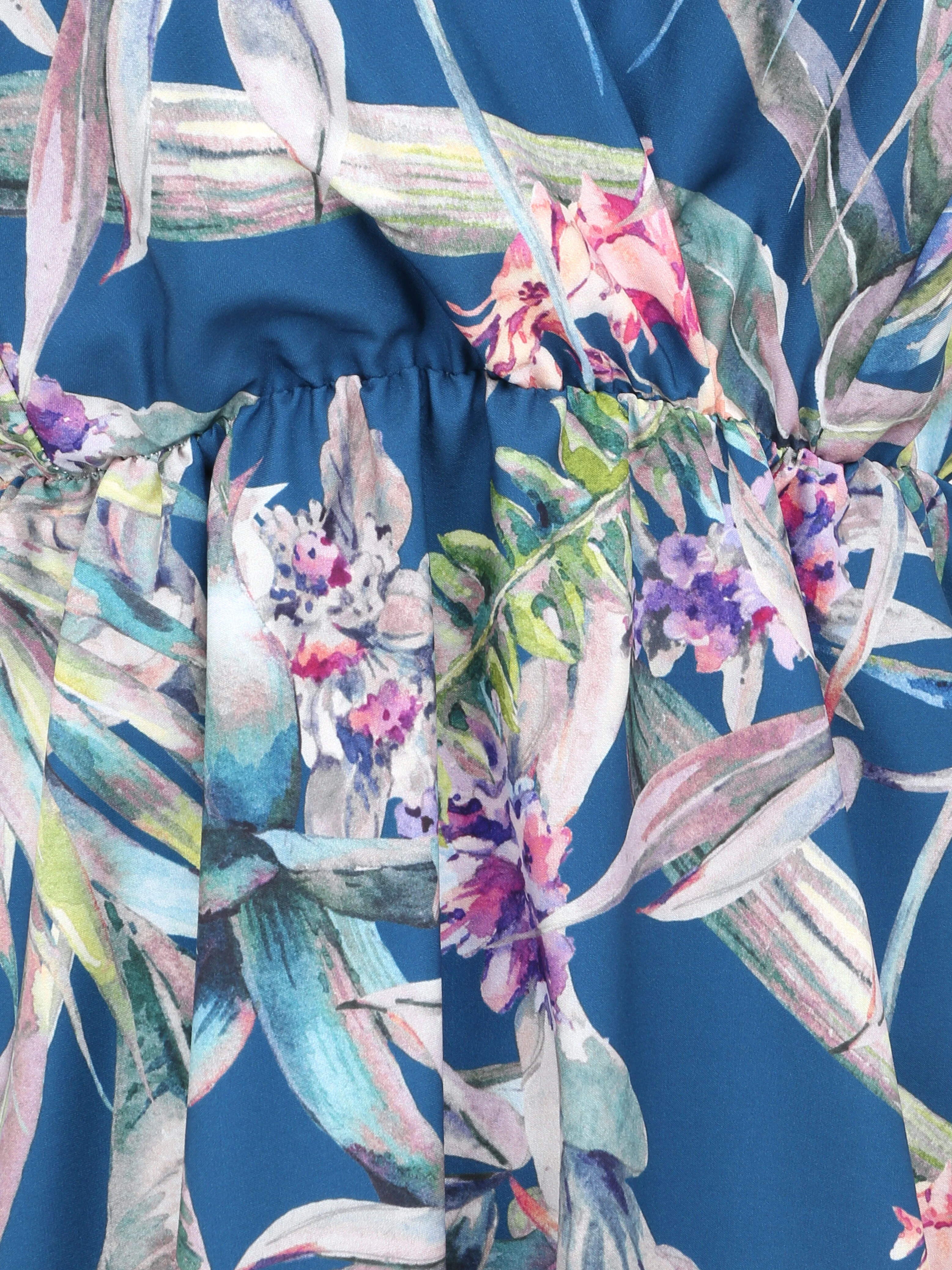 Halflange plooirok met tropisch jungleprint - Blauw - Image 3