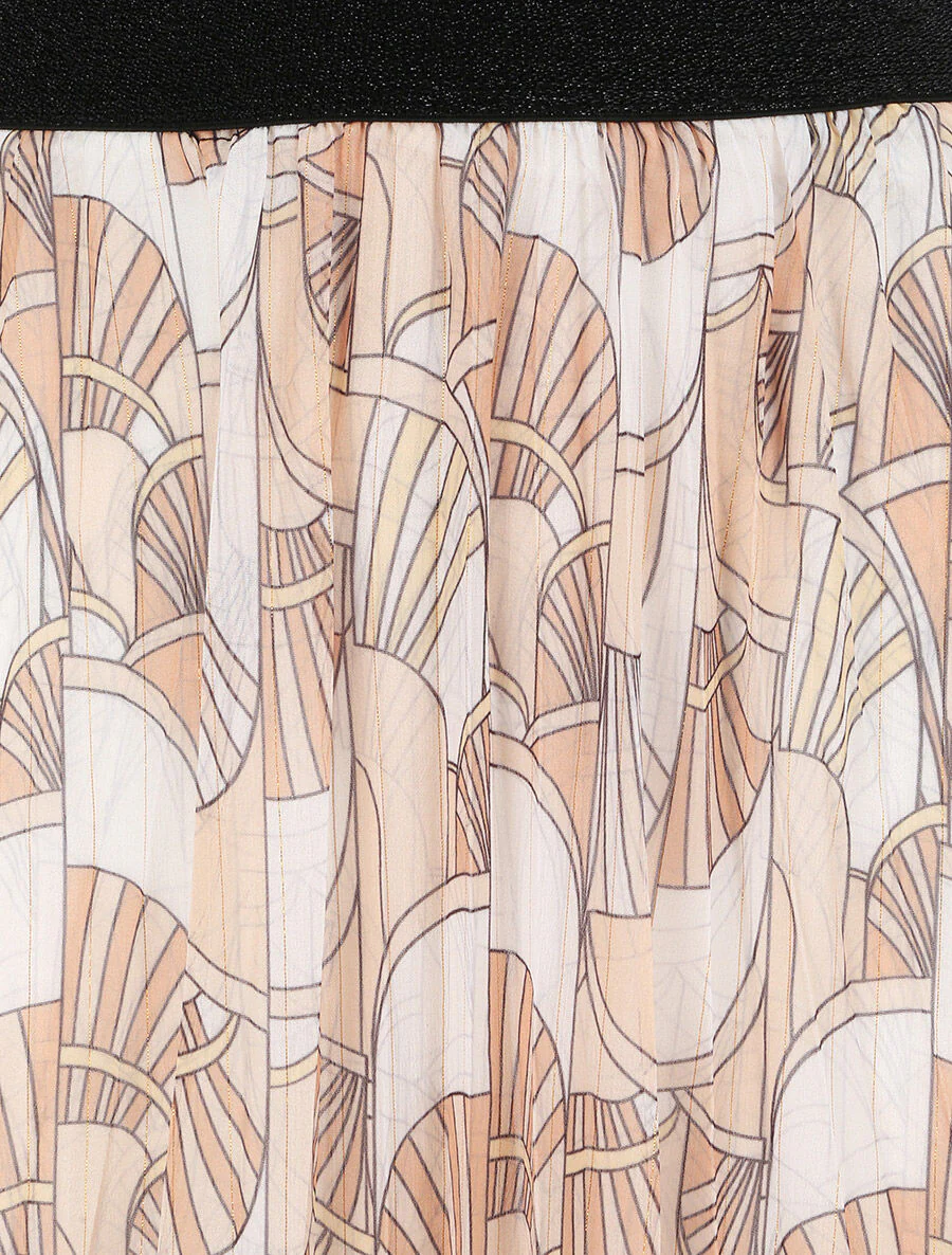 Halflange plooirok met uitlopende stijlventilatorprint - Beige - Image 3