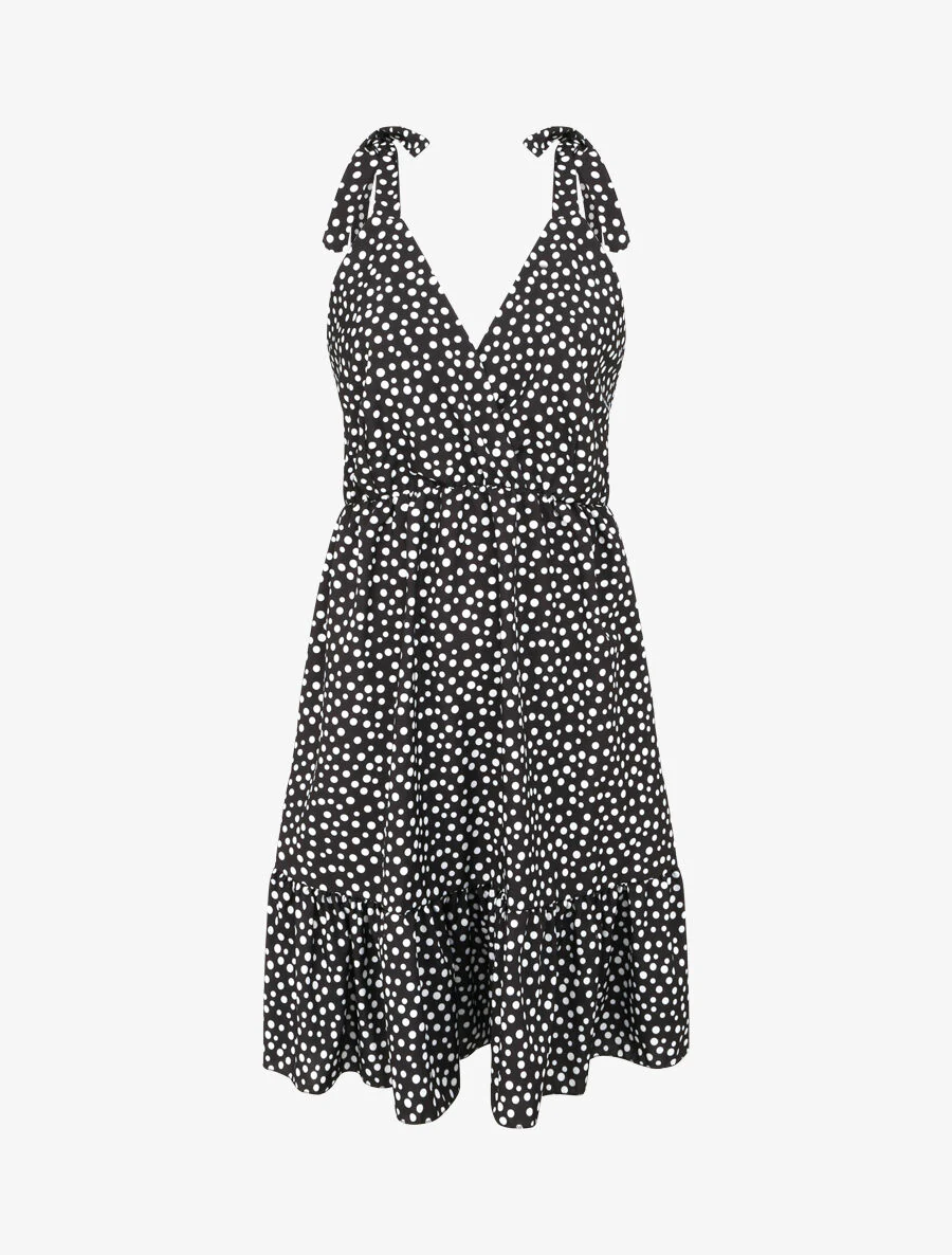 Halflange poedelrok met stippenprint - Zwart