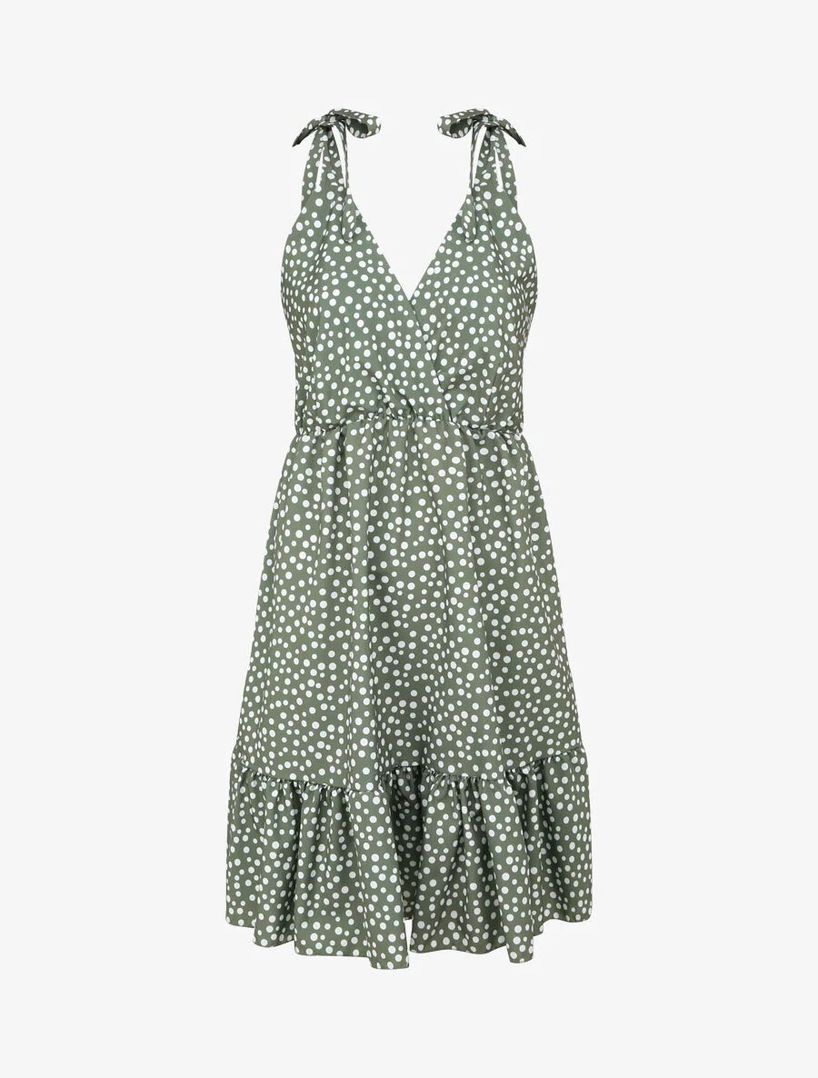 Halflange poedelrok met stippenprint - Kakigroen