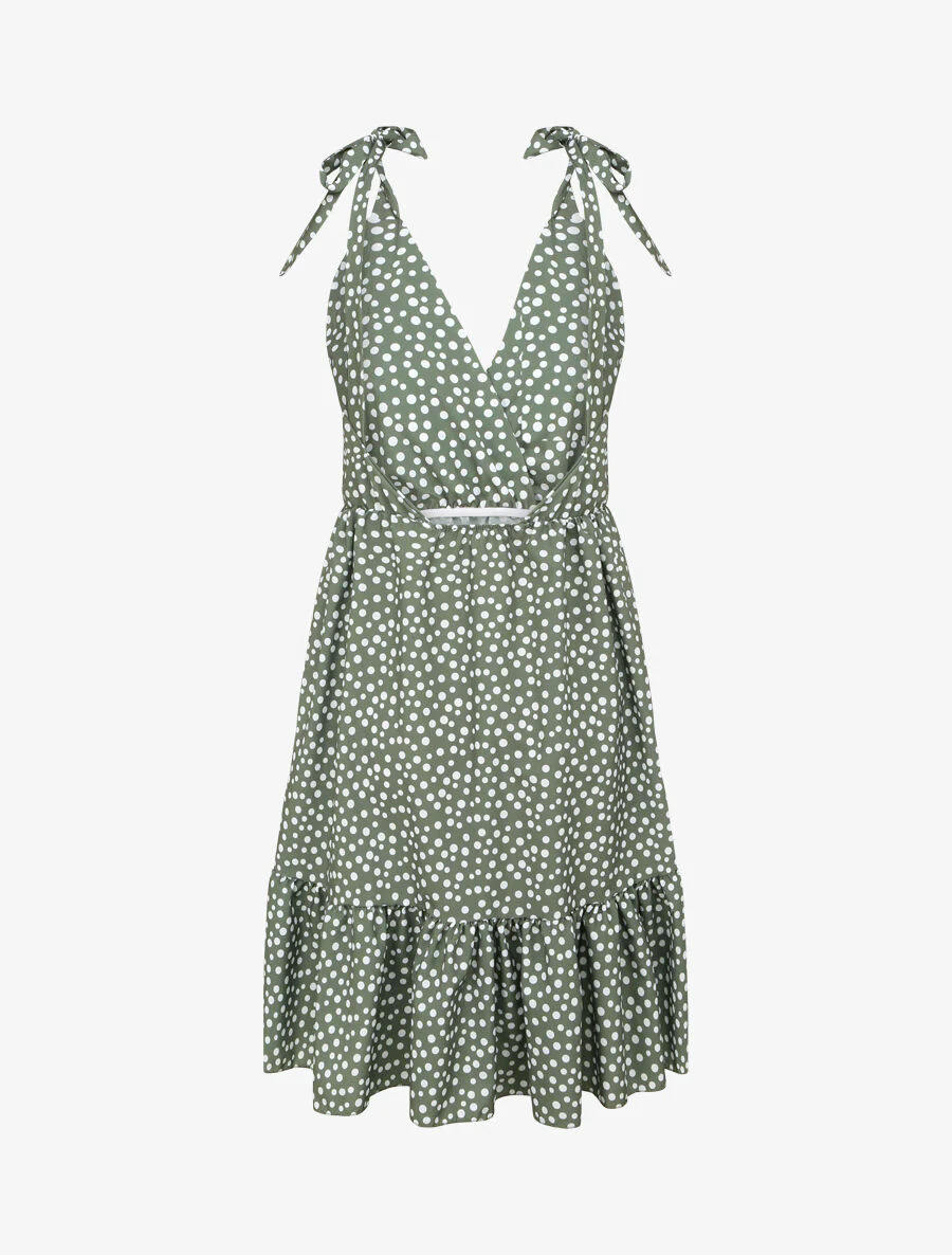 Halflange poedelrok met stippenprint - Kakigroen - Image 2