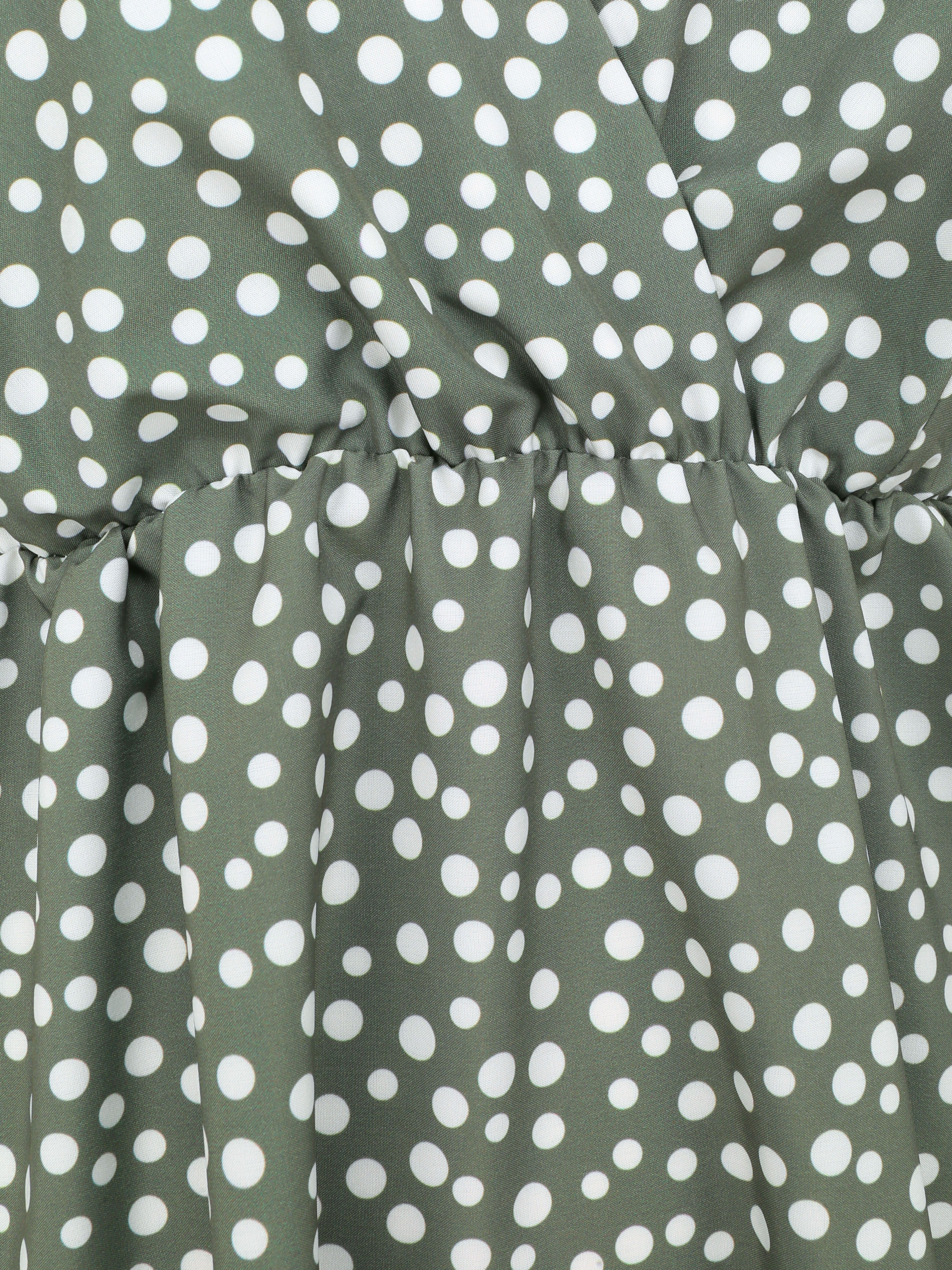 Halflange poedelrok met stippenprint - Kakigroen - Image 3