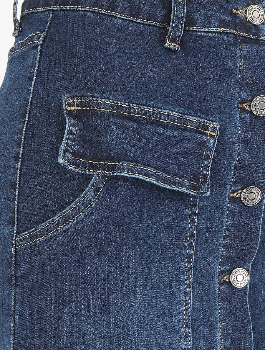 Halflange rechte denim rok met zakken - blauw - Image 3