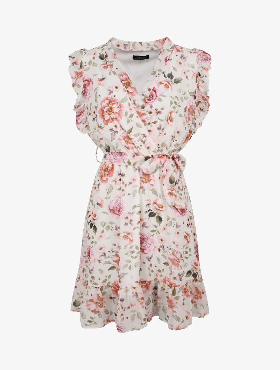 Halflange rok met roze print - beige