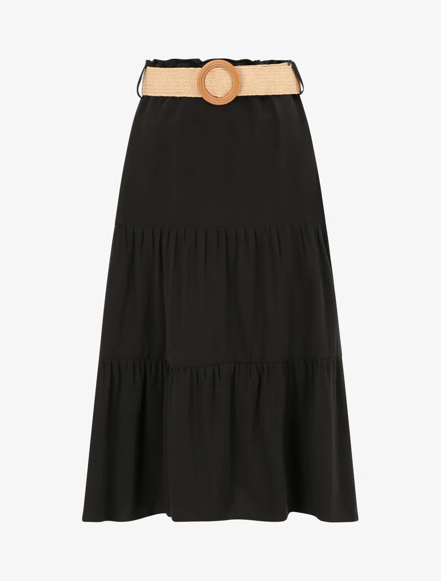 Halflange trapèze rok met papieren zak taille - Zwart