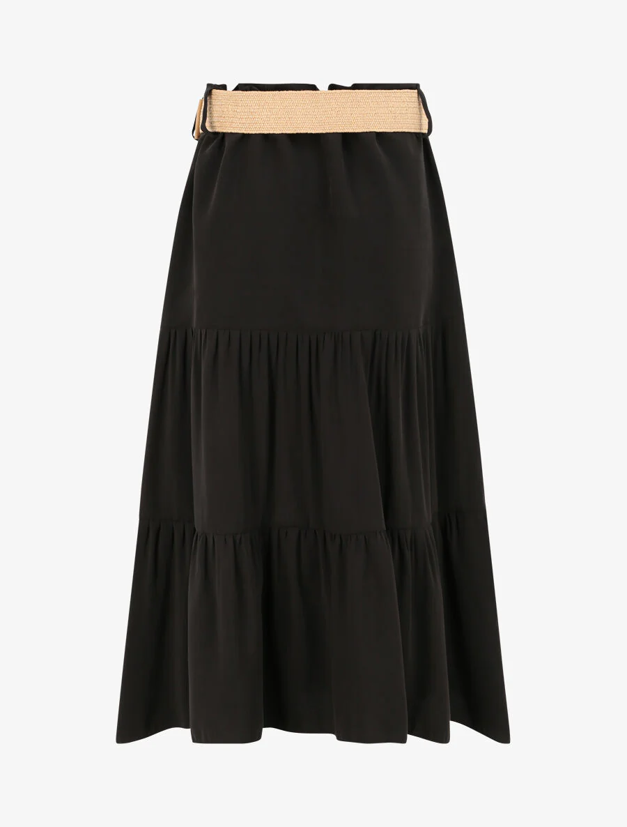 Halflange trapèze rok met papieren zak taille - Zwart - Image 2
