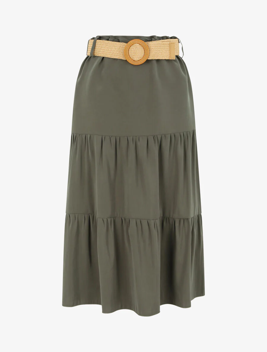Halflange trapèze rok met papieren zak taille - Kakigroen
