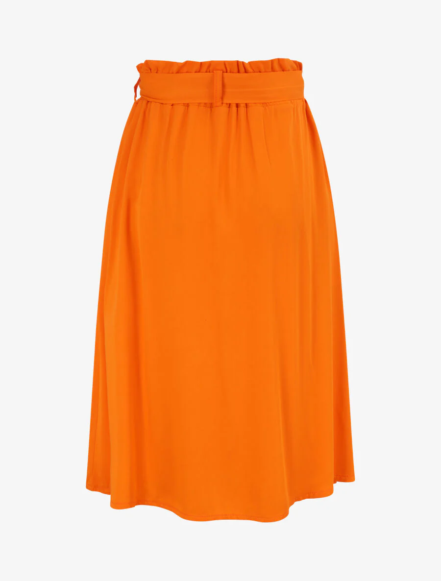 Halflange uitlopende effen rok met gerimpelde taille - Oranje - Image 2
