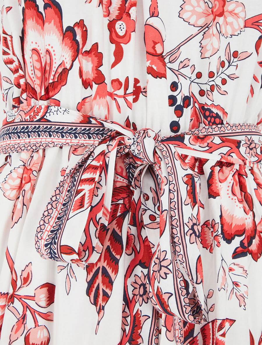 Halflange uitlopende jurk met bloemenprint - Rood - Image 3