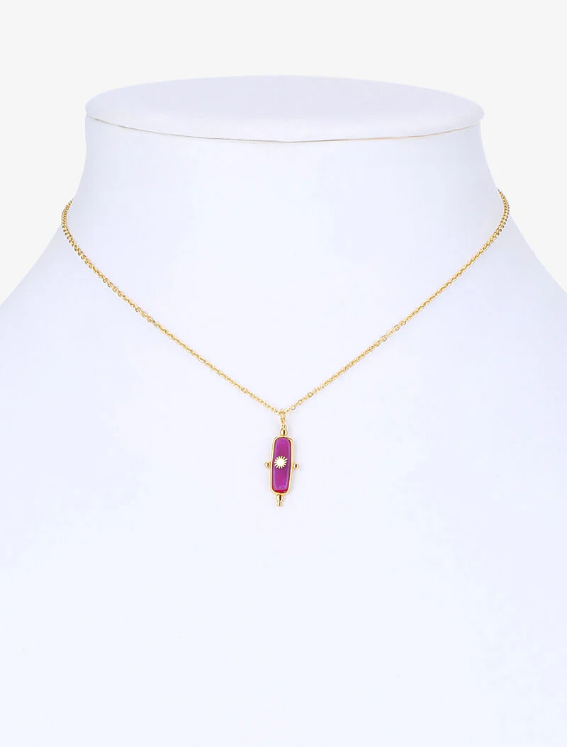 Halsketting met een staaf versierd met een zon - goud/fuchsia