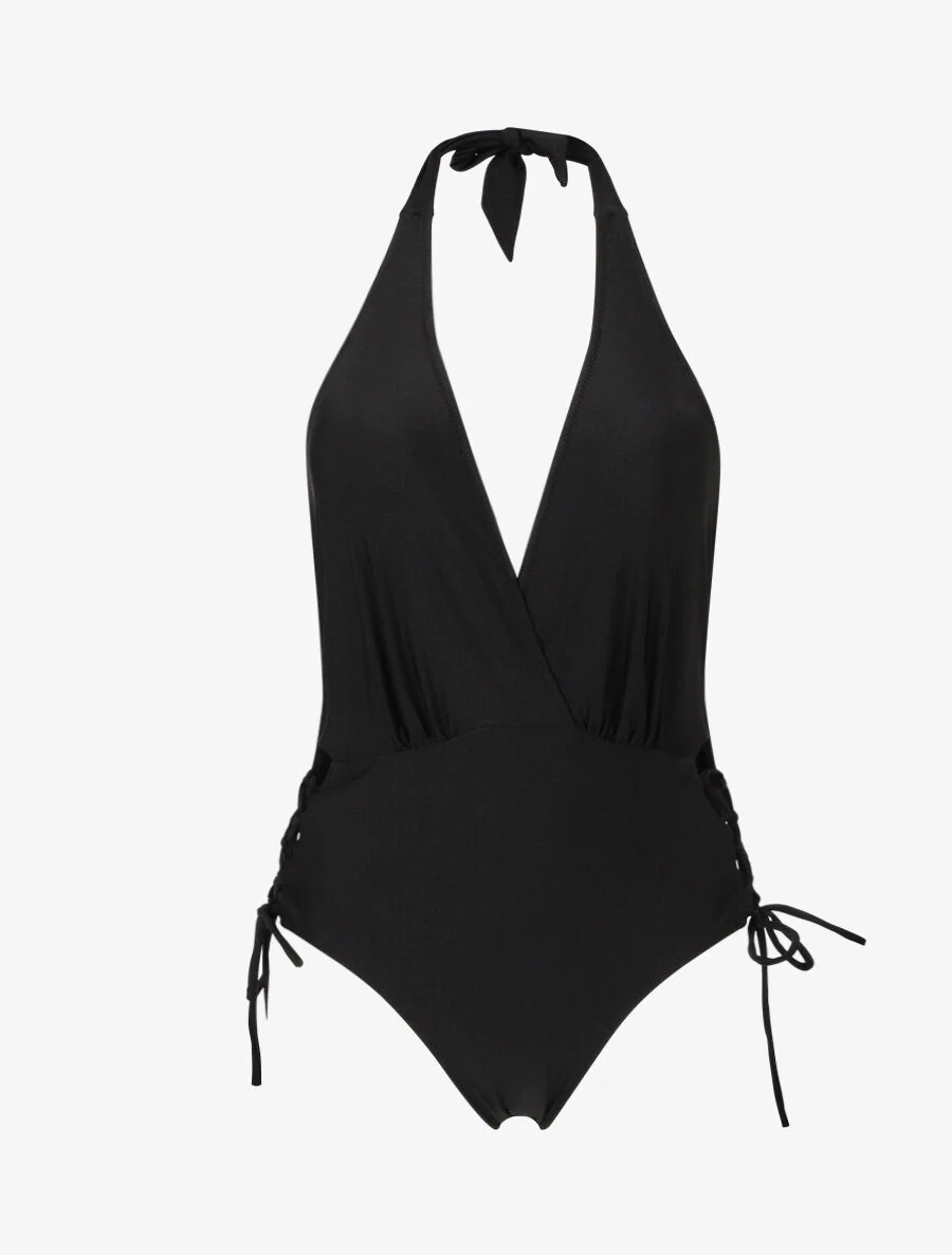 Halter badpak met bandjes - Zwart