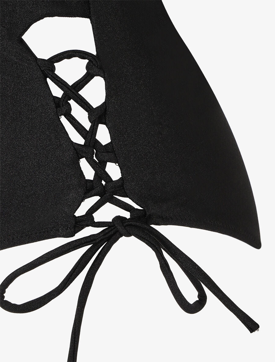 Halter badpak met bandjes - Zwart - Image 3