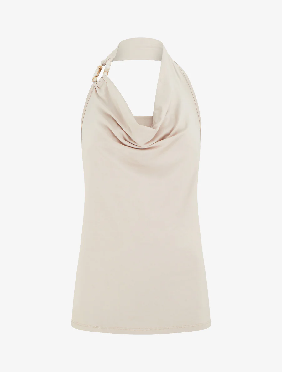 Haltertop met parels - Beige