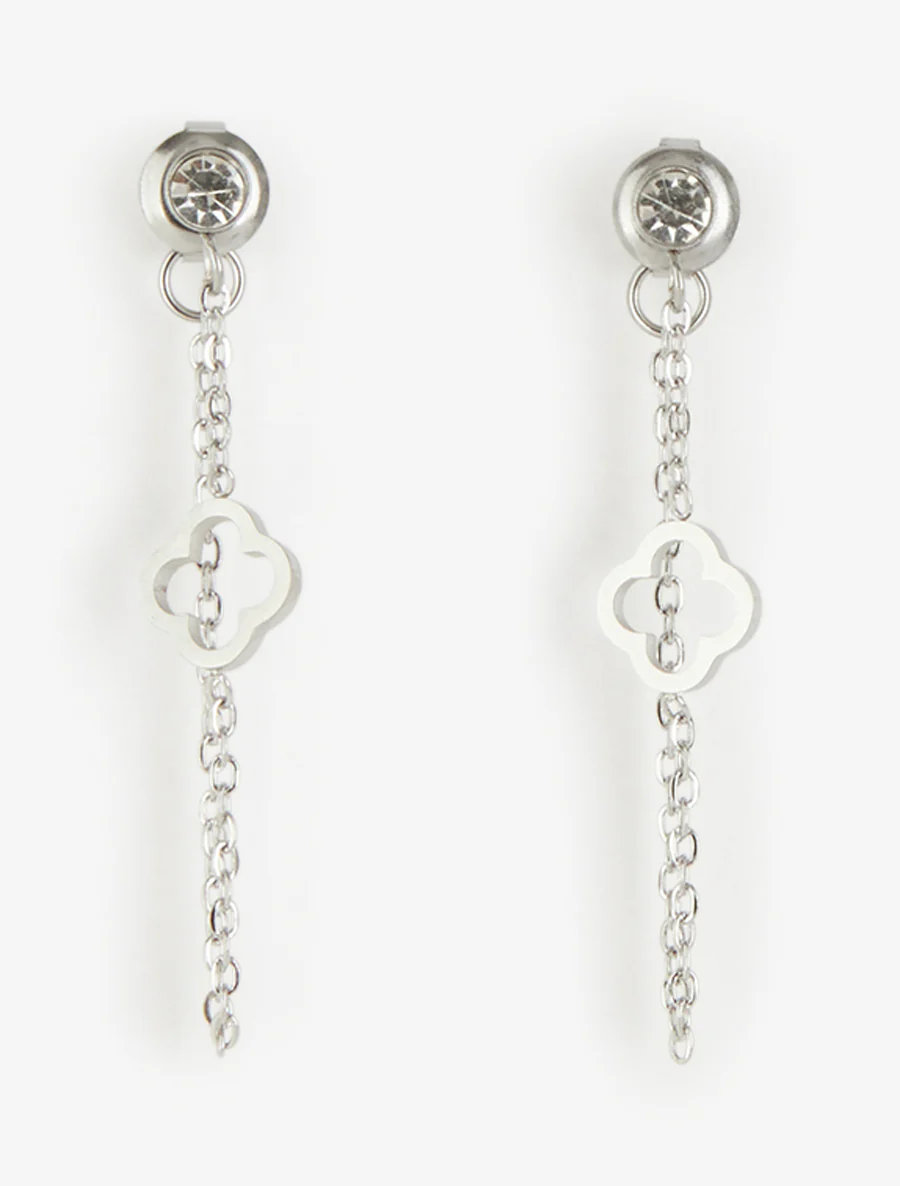 Hangende oorbellen met fijne ketting en klaver. - Geld - Image 2