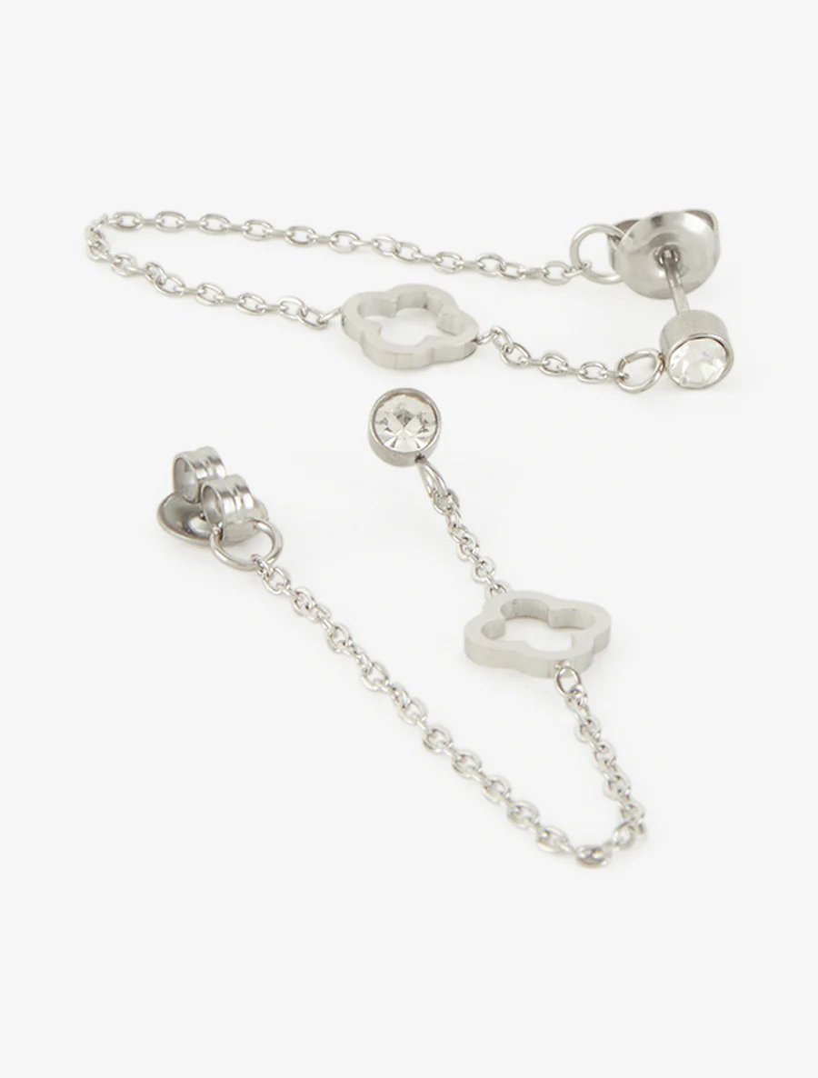 Hangende oorbellen met fijne ketting en klaver. - Geld - Image 3