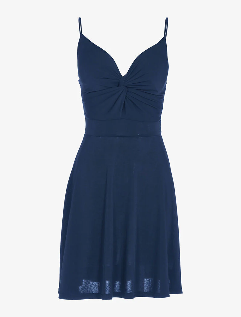 Gedraaide hartvormige halslijn jurk - marineblauw