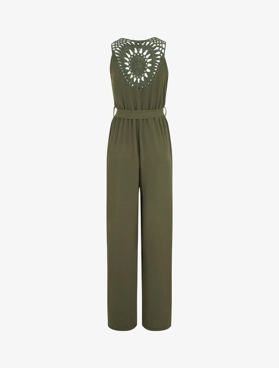 Hartvormige jumpsuit met borduursel op de rug - Khaki - Image 2