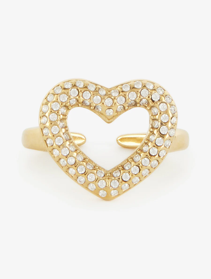 Hartvormige ring met strass - Goud - Image 3