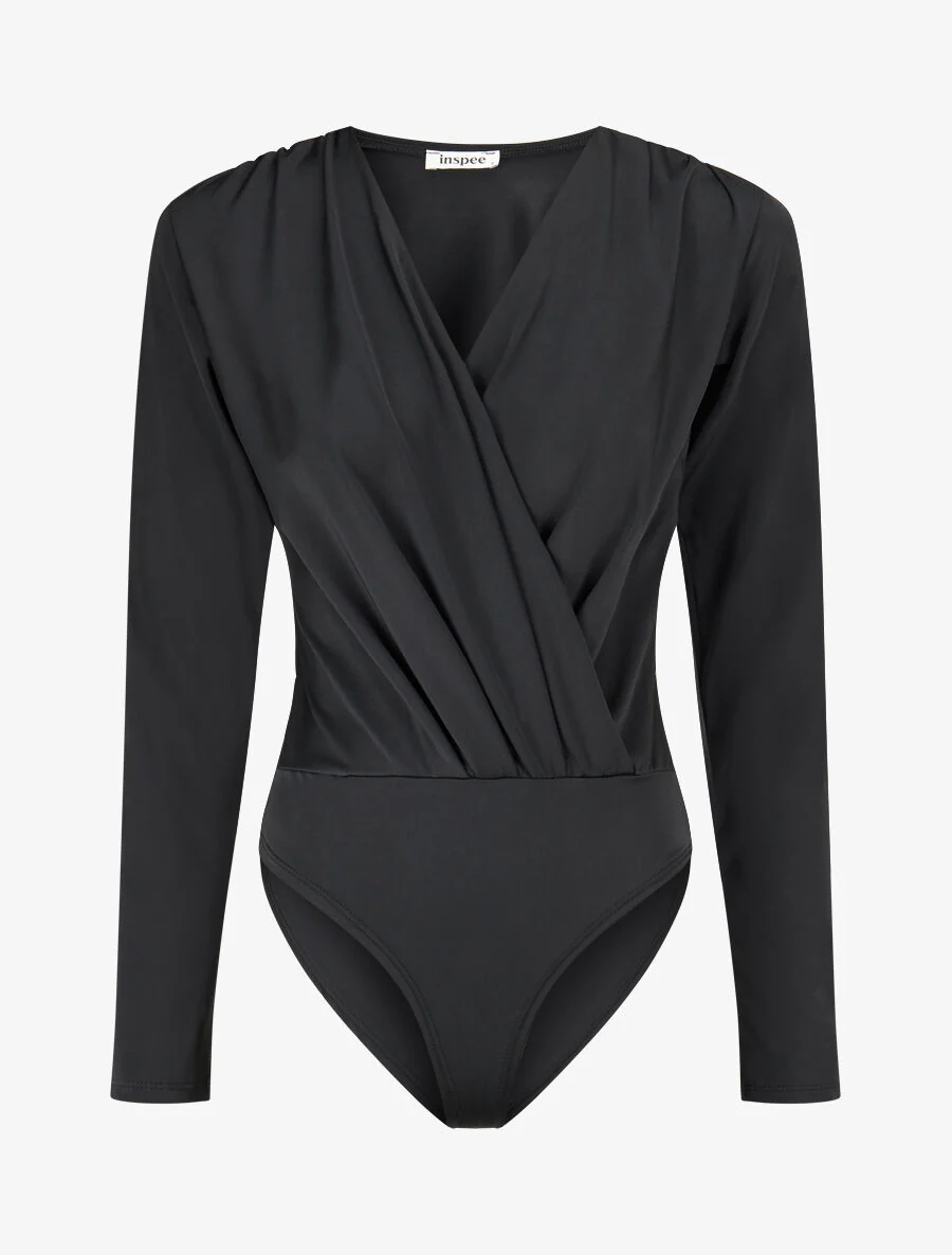 Hartvormige satijnen bodysuit - zwart