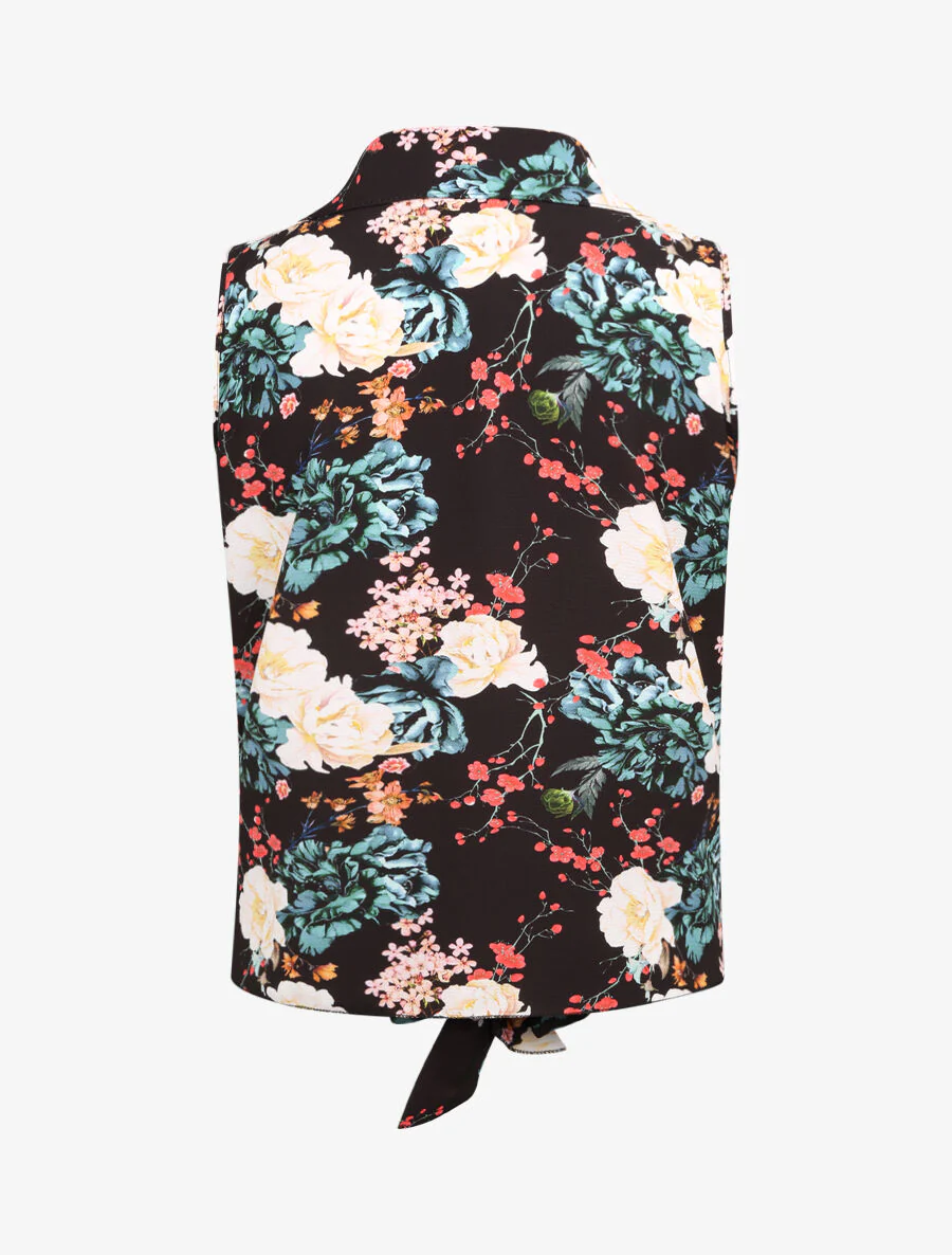 Blouse met strik en wilde bloemenprint - Zwart - Image 2