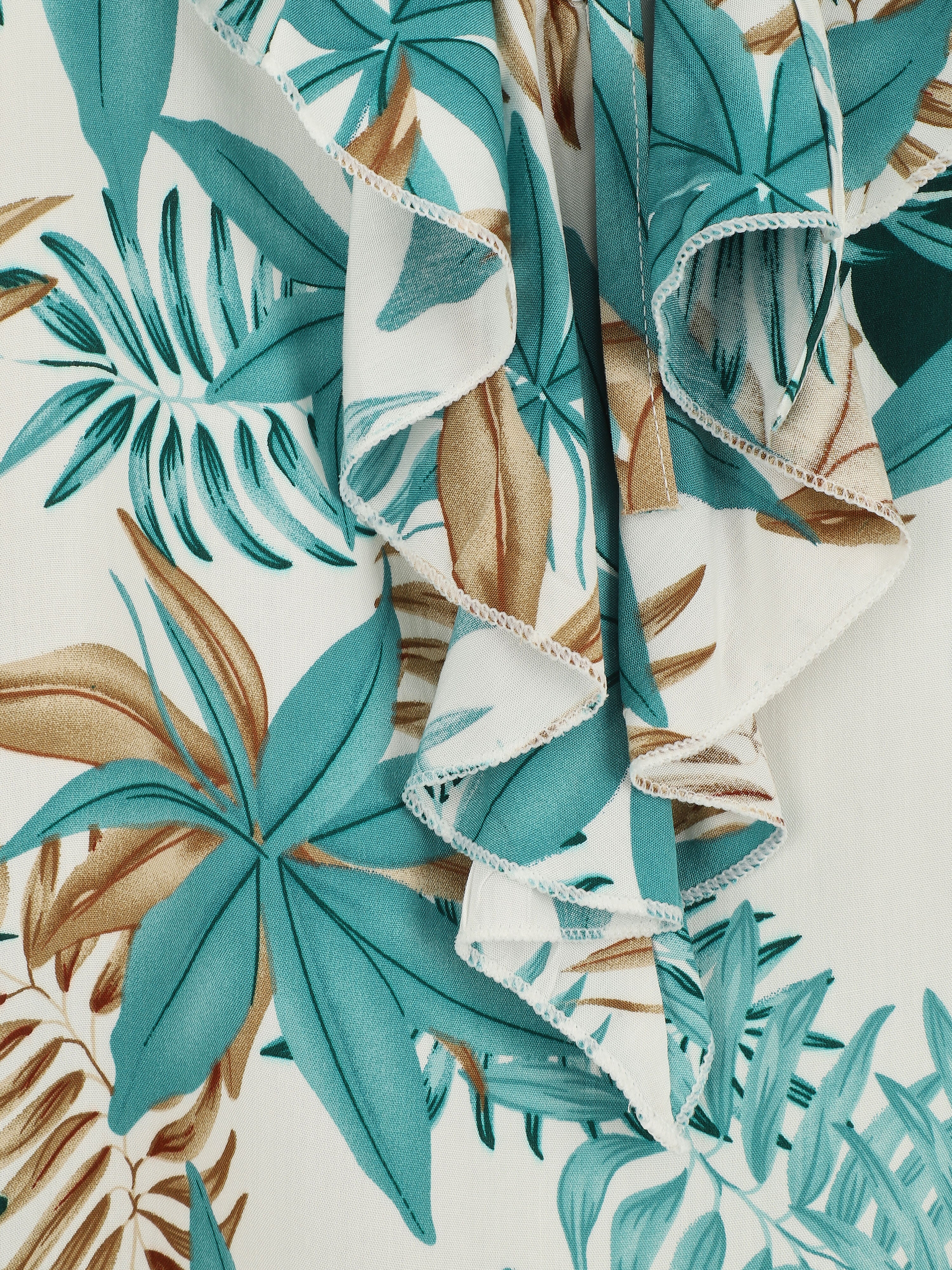 Hemdje met bladerenprint en ruches - Aqua - Image 3