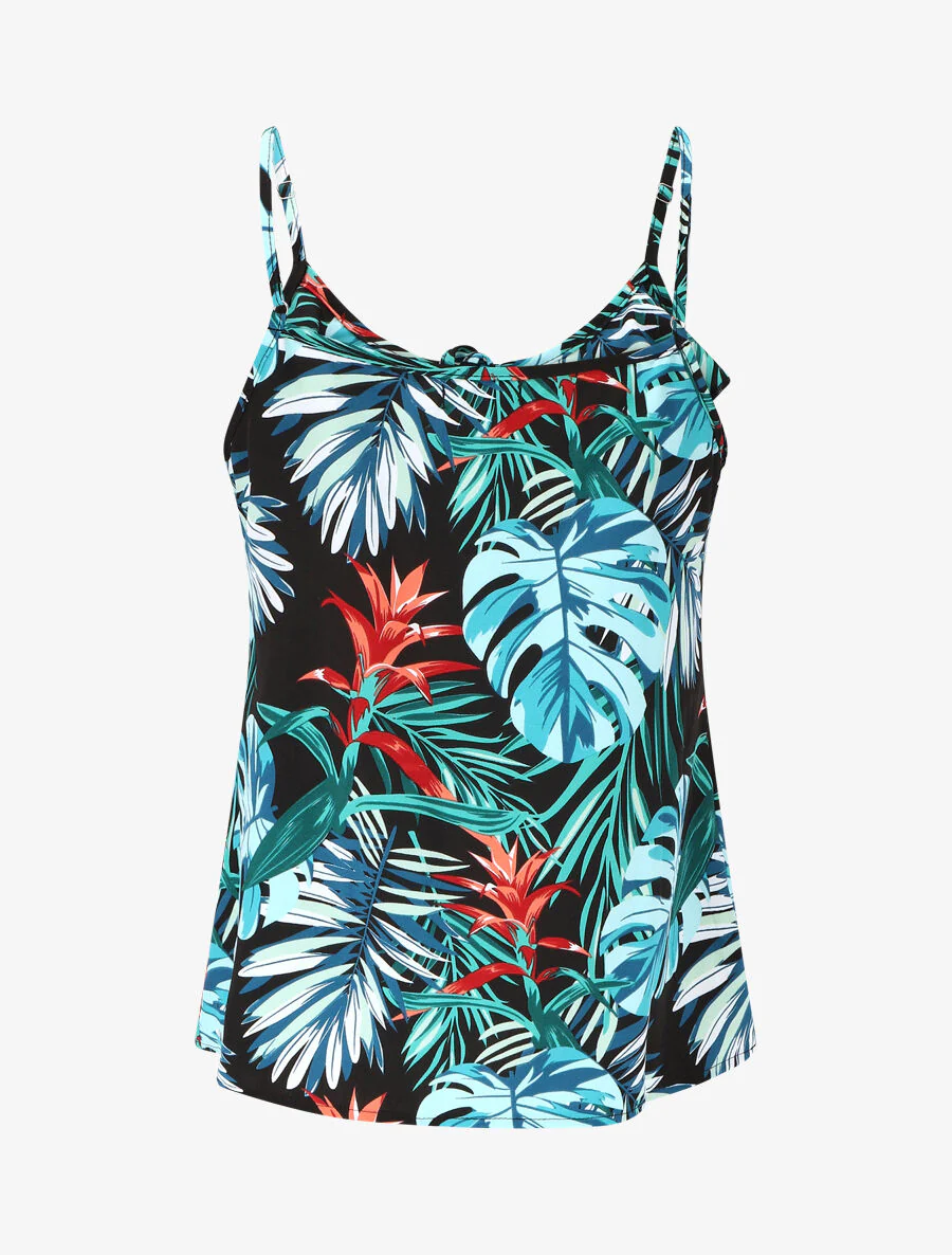 Hemdje met bladerenprint en ruches - blauw - Image 2