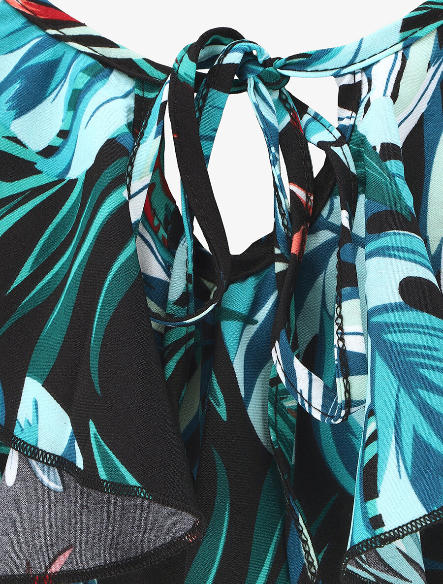 Hemdje met bladerenprint en ruches - blauw - Image 3