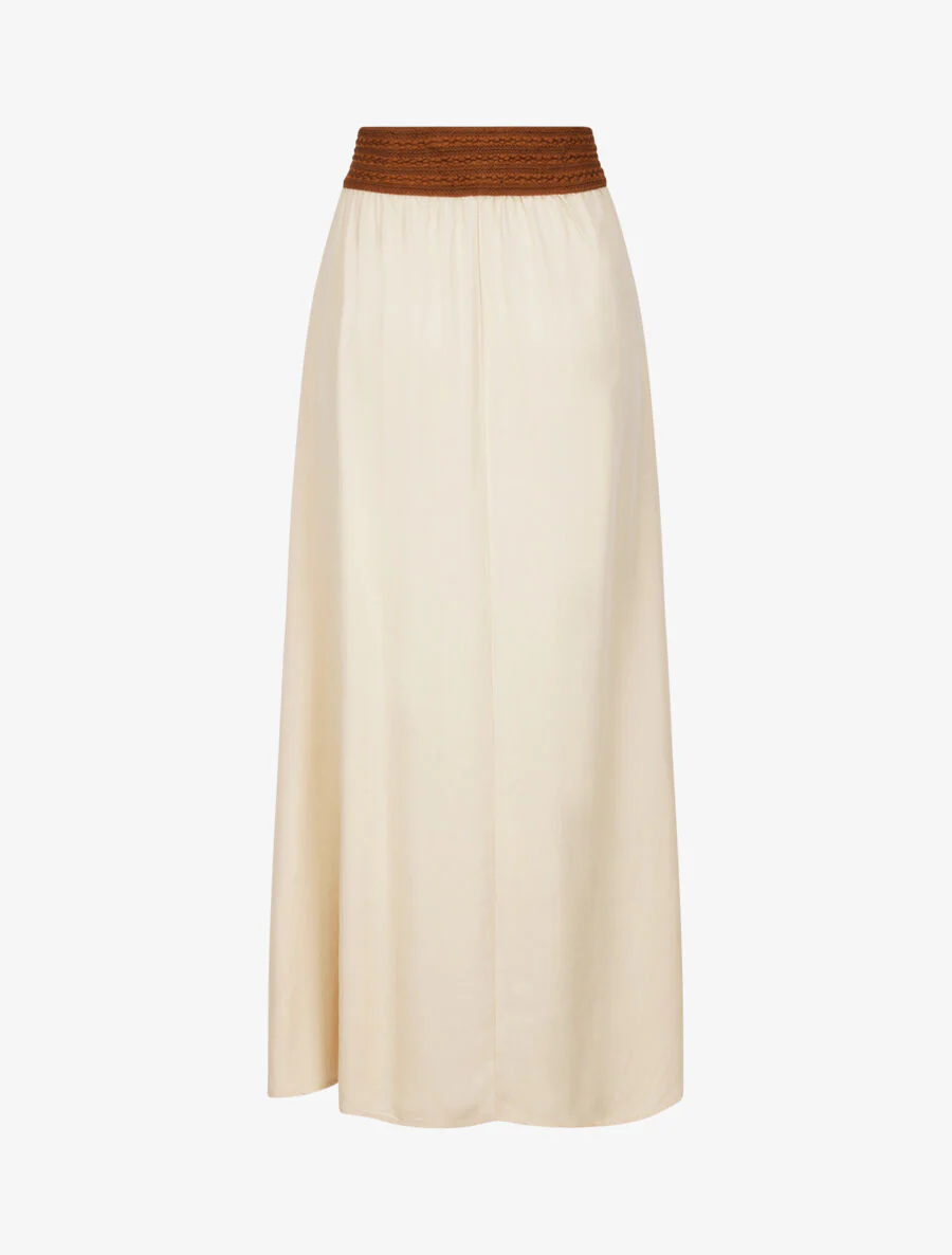 Hoge contrasterende hoge taille effen lange rok - Beige - Image 2