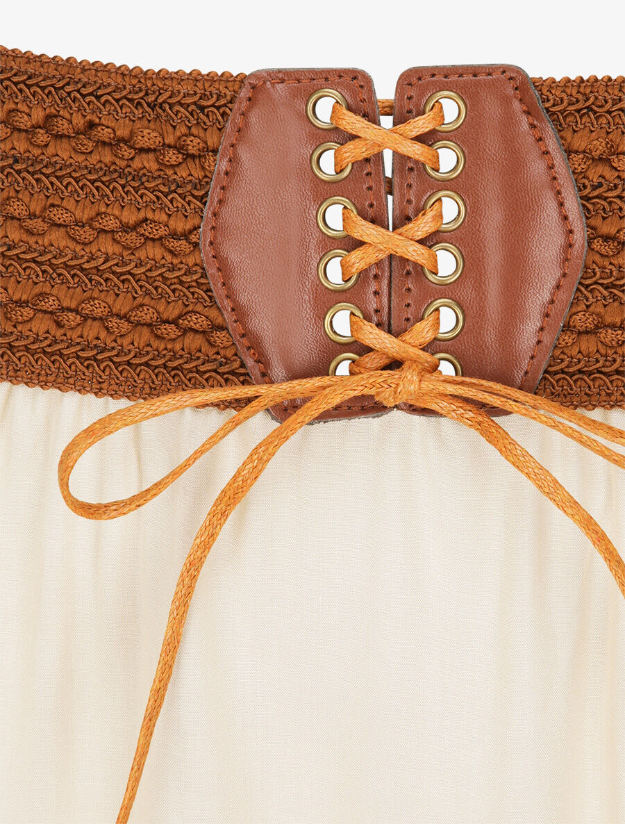 Hoge contrasterende hoge taille effen lange rok - Beige - Image 3