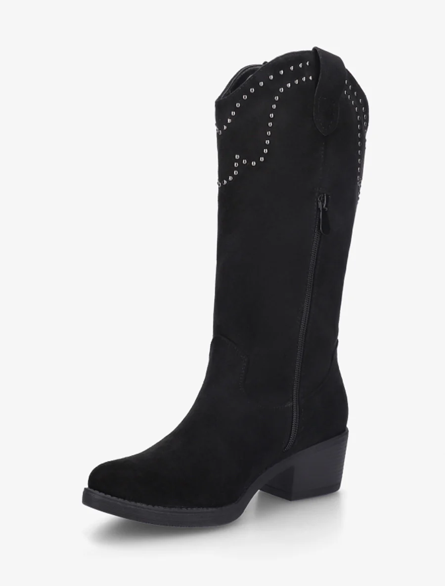 Hoge enkelboots met studs en franjes - Zwart - Image 3
