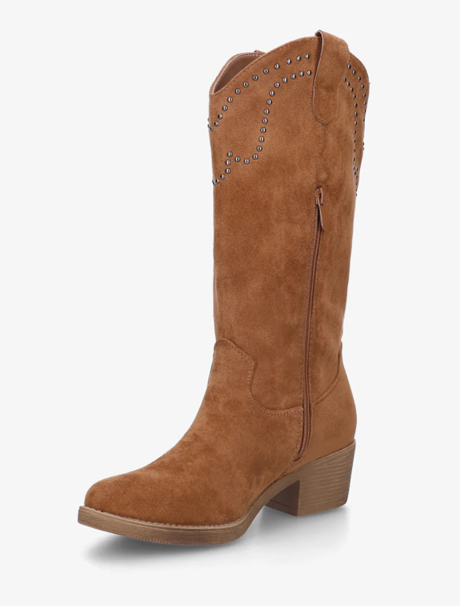 Hoge enkelboots met studs en franjes - Kameel - Image 3